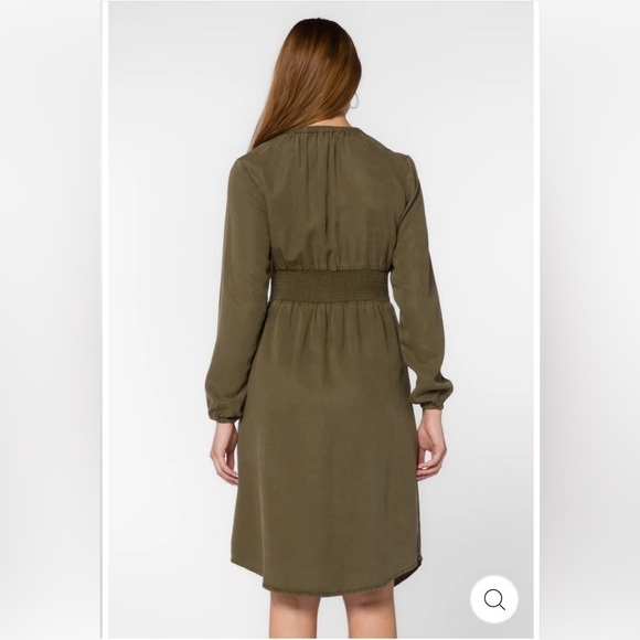 Velvet Heart Clarita Olive Dress Green Tencel Longsleeve Smocked Waist Large New - Picture 3 of 11